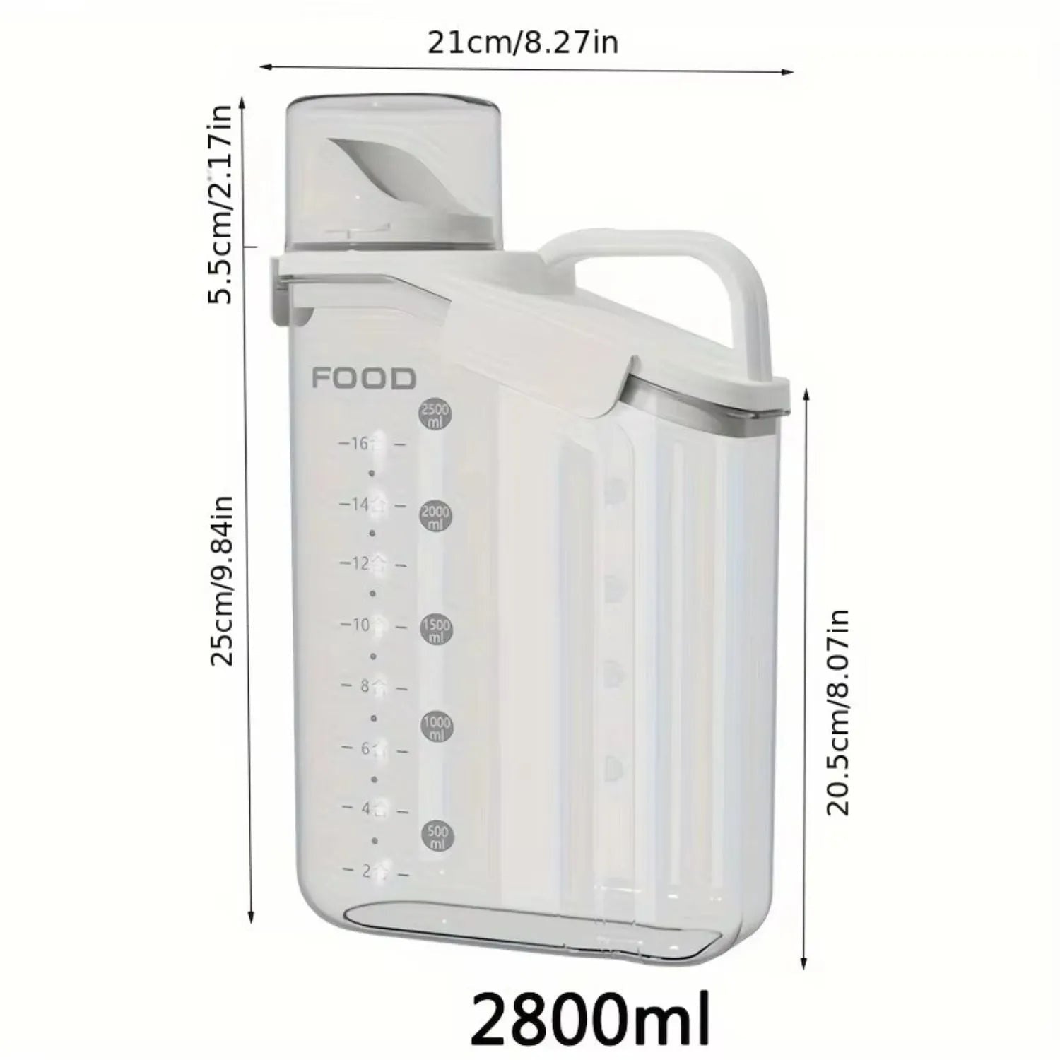 Foderbehållare med genomskinliga sidor och hällock - 2800ml