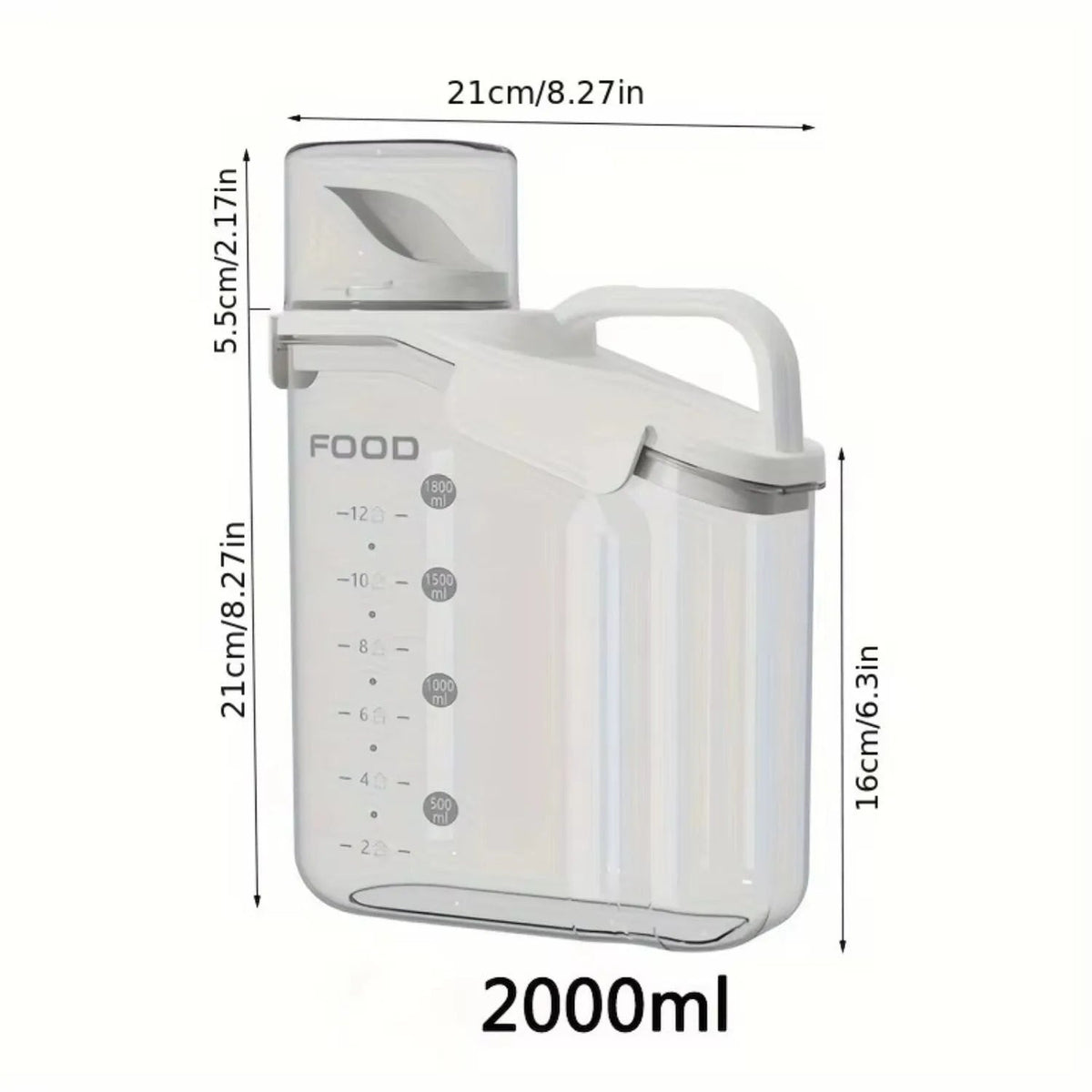 Foderbehållare med genomskinliga sidor och hällock - 2000ml