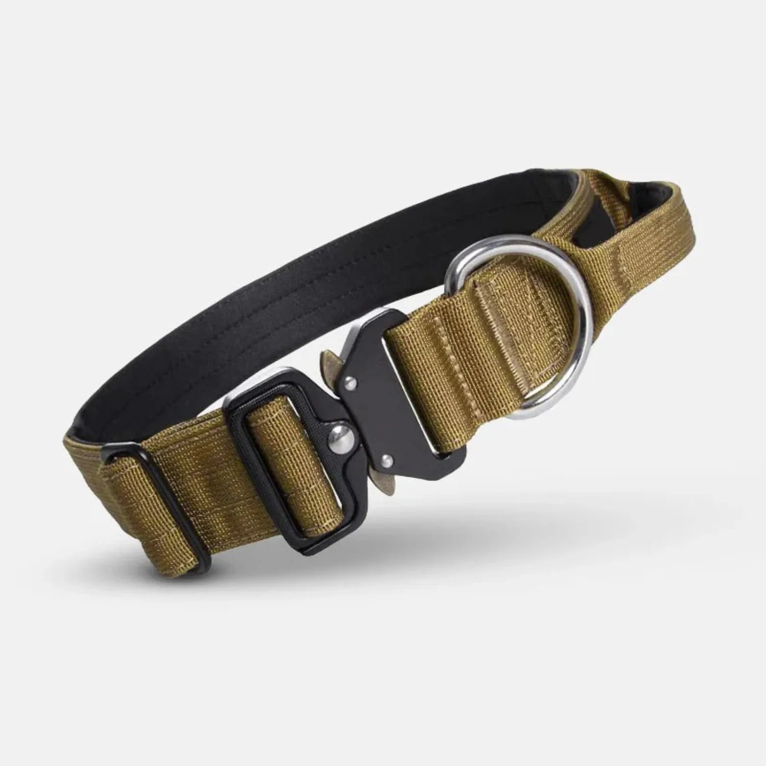 Hundhalsband med bred rem, handtag och metallring - Brun