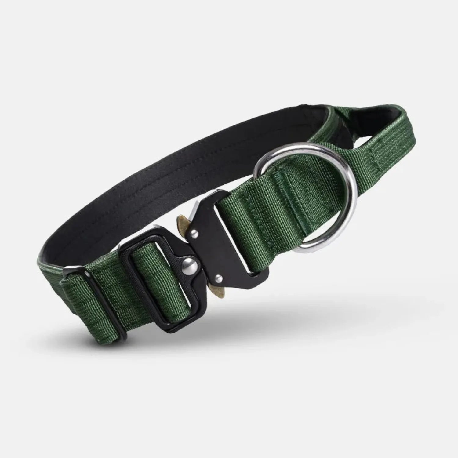 Hundhalsband med bred rem, handtag och metallring - Grön