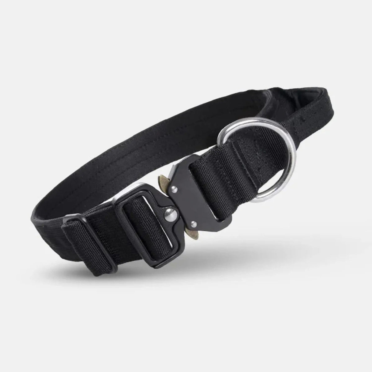 Hundhalsband med bred rem, handtag och metallring - Svart