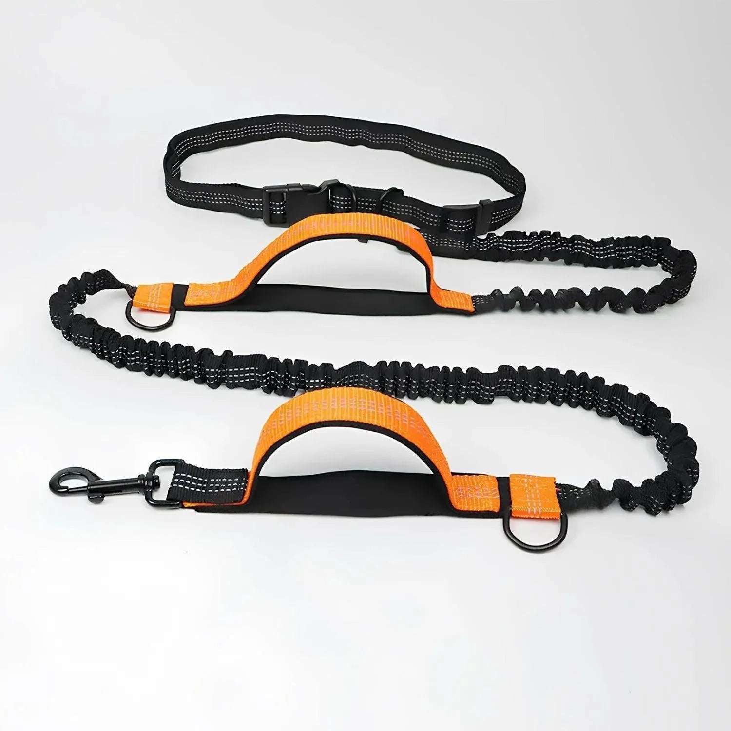 Hundkoppel med midjerem, spänne och elastisk del - Orange