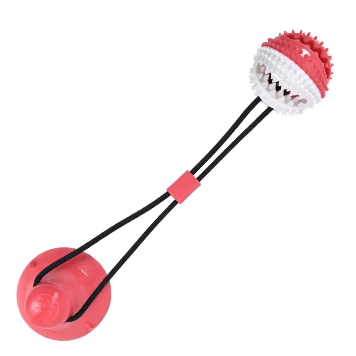 Hundleksak med sugkopp, rep och räfflad tuggkula - Vit + Rosa