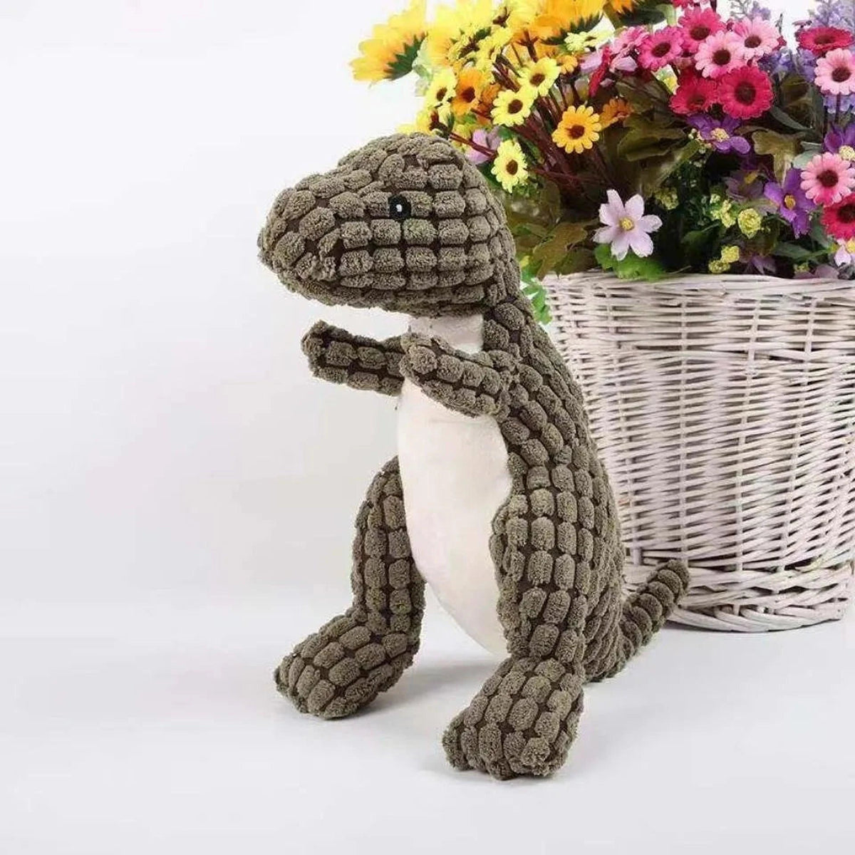 Hundleksak som dinosaurie med ben och taggar på ryggen - Grön