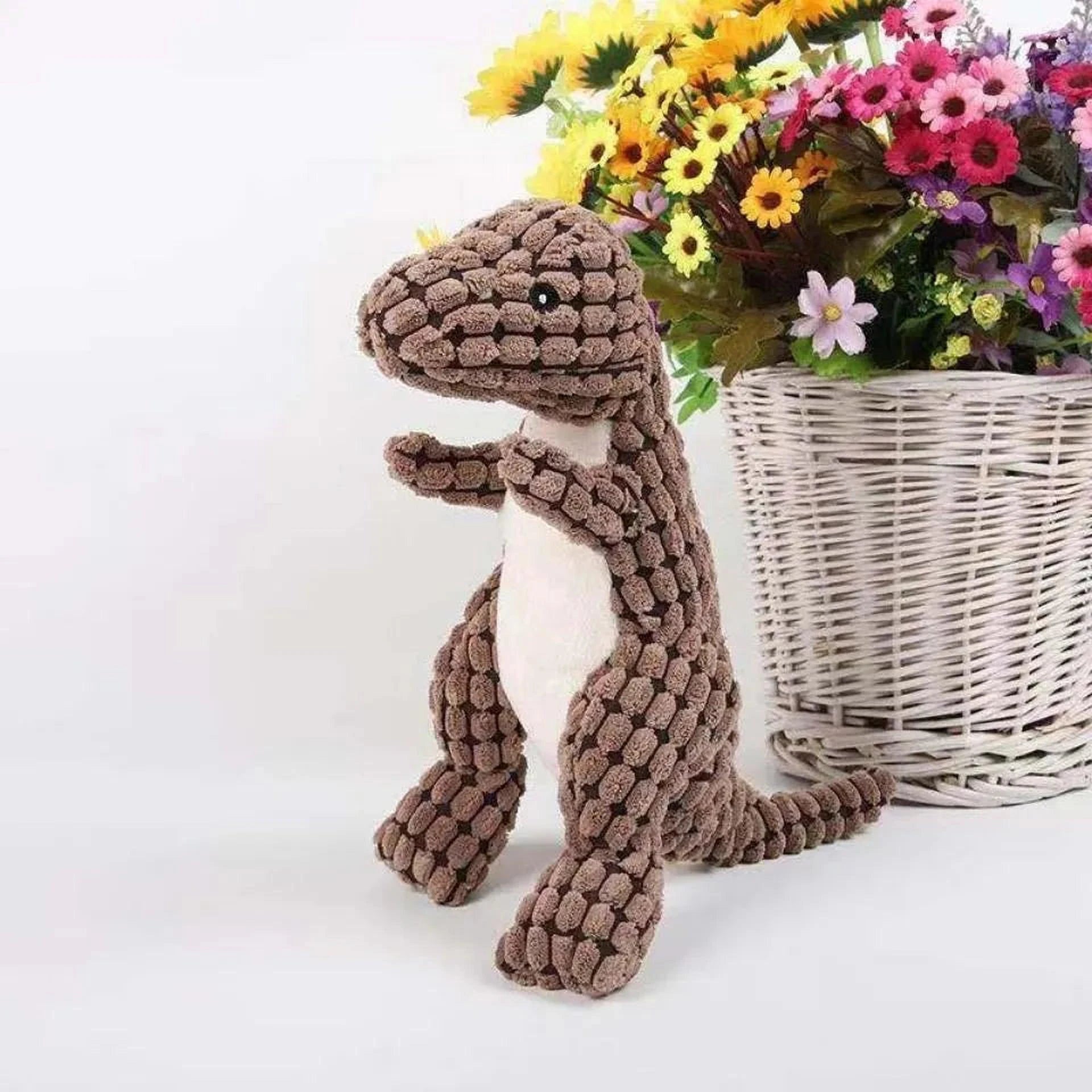 Hundleksak som dinosaurie med ben och taggar på ryggen - Brun