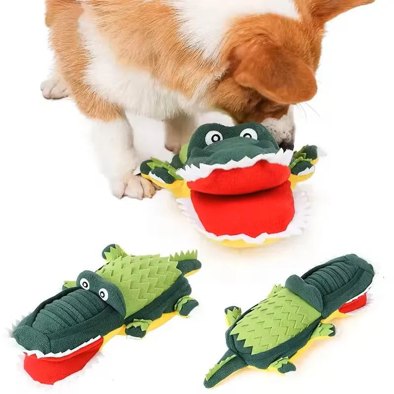 Hundleksak som krokodil med utvikbar nosmatta