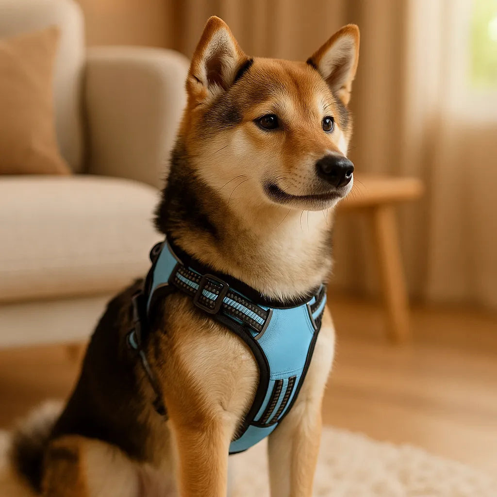Hundsele med kontrastkanter och ställbara remmar - Blå