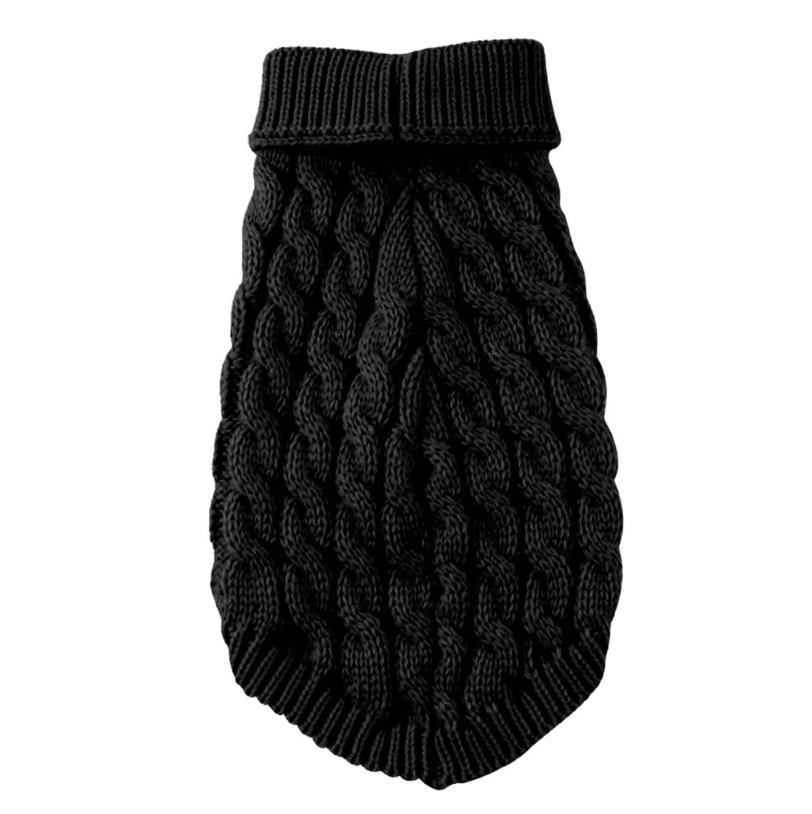 Hundtröja med flätstickat mönster och hög ribbkrage - Svart