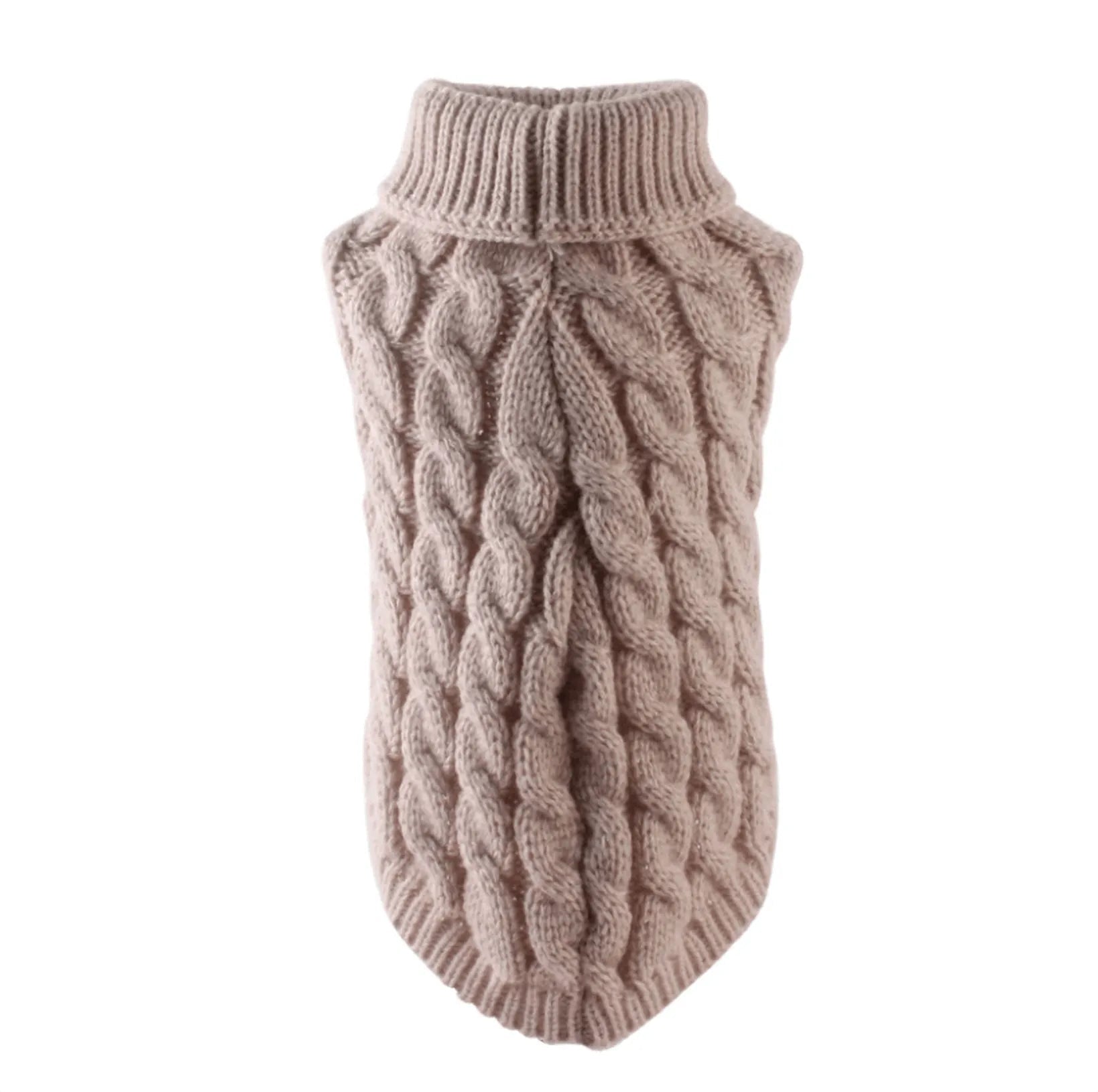 Hundtröja med flätstickat mönster och hög ribbkrage - Beige