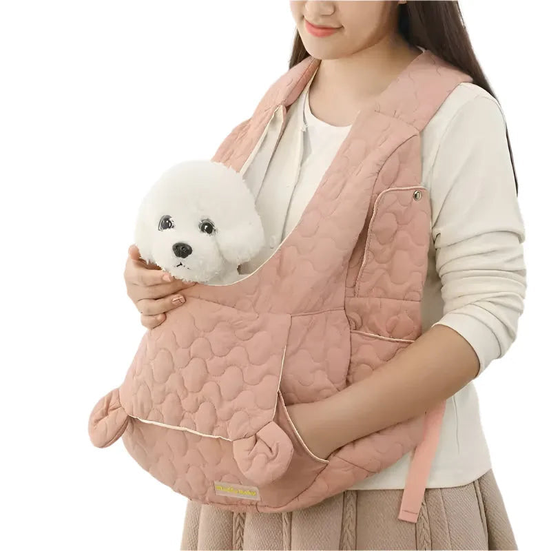 Hundväska att bära framtill med quiltad bröstpanel - Rosa