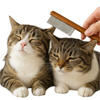 Kattkam med långt trähandtag och fina metalltänder