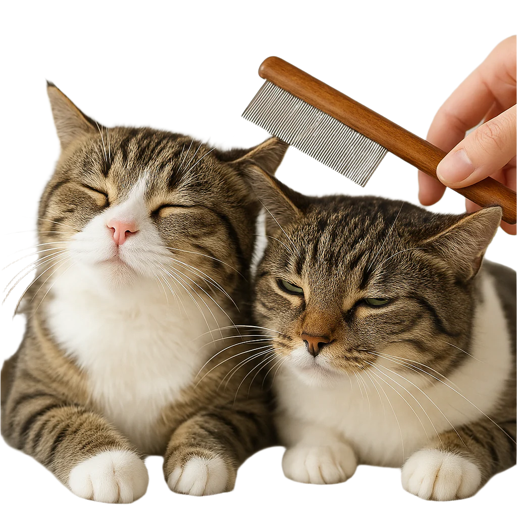 Kattkam med långt trähandtag och fina metalltänder