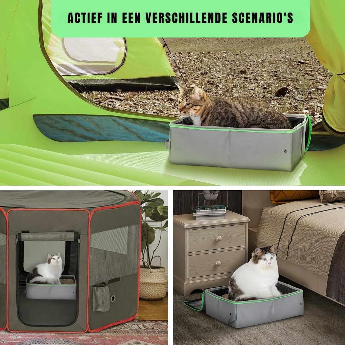 Kattlåda för resa med vikbara sidor och bärhandtag