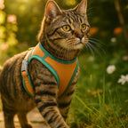 Kattsele med bröstpanel och tvåfärgade kantband - Grön-Orange