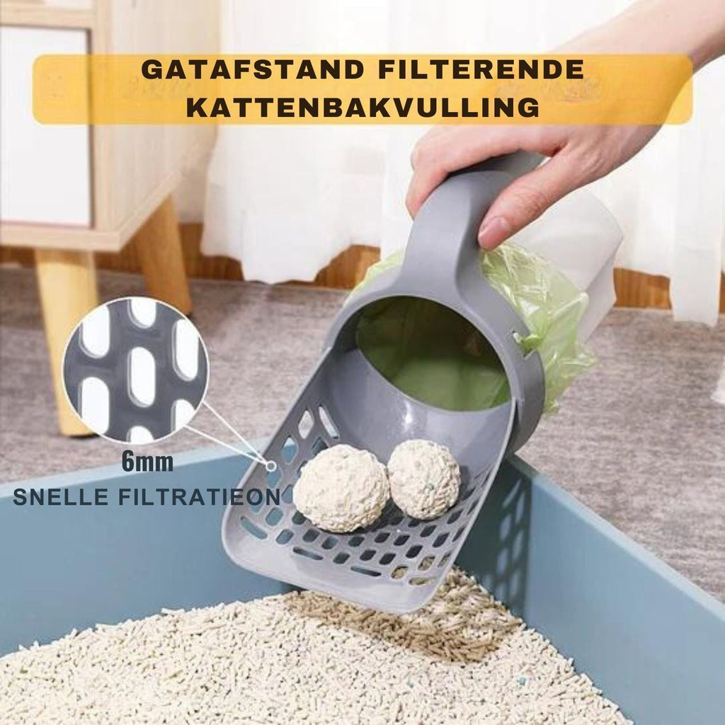 Kattspade med uppsamlingsbehållare och handtag