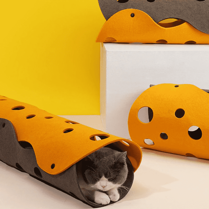 Kattunnel med vågform, runda öppningar och filtstruktur - Orange - Grå