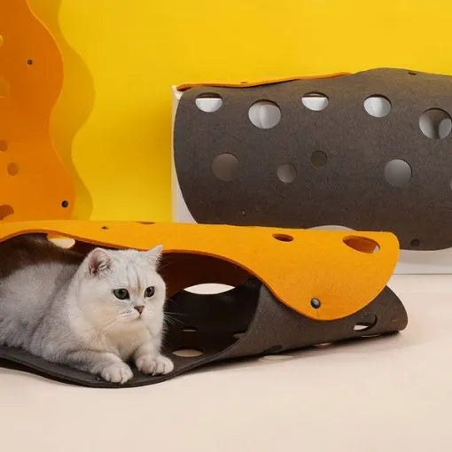 Kattunnel med vågform, runda öppningar och filtstruktur - Orange - Grå