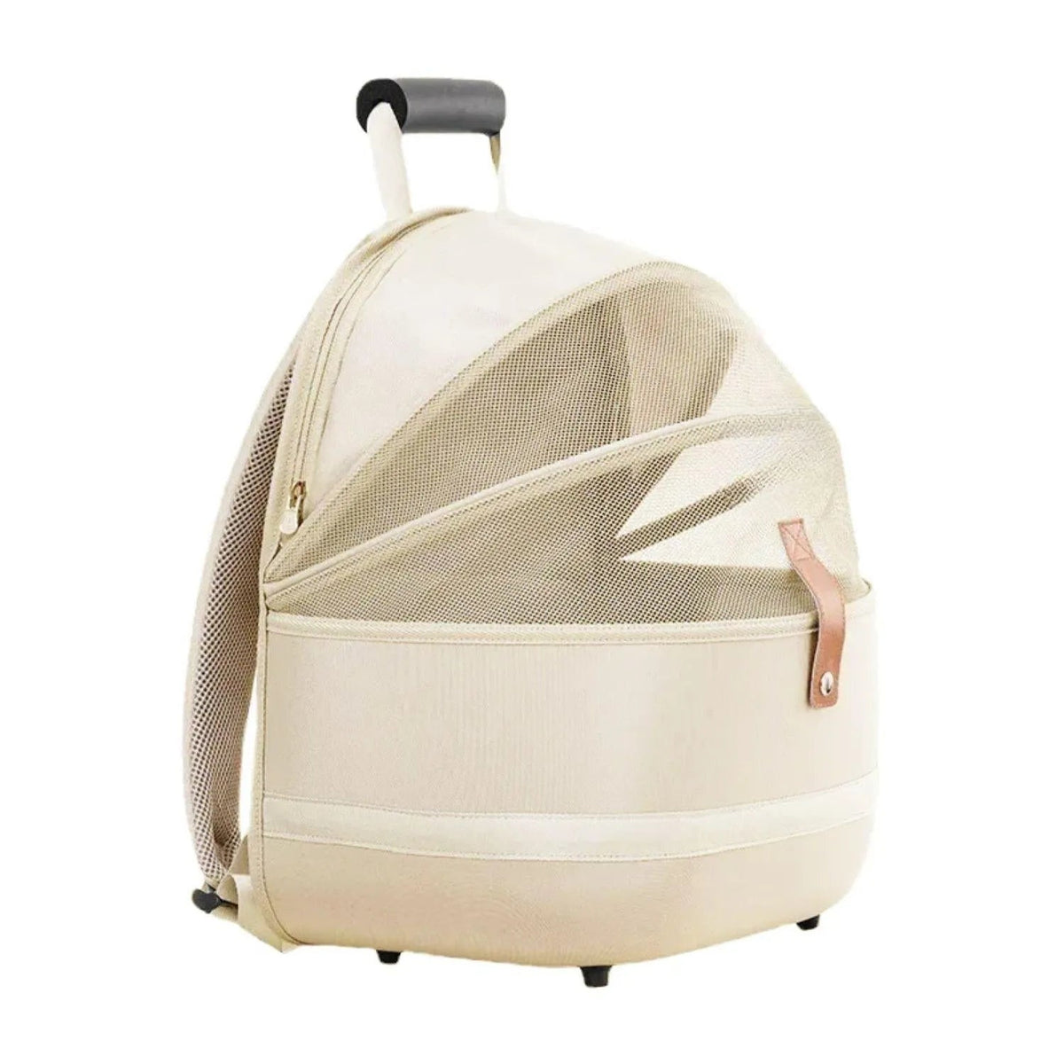 Kattväska med rundade hörn, bärhandtag och nätsidor - Beige